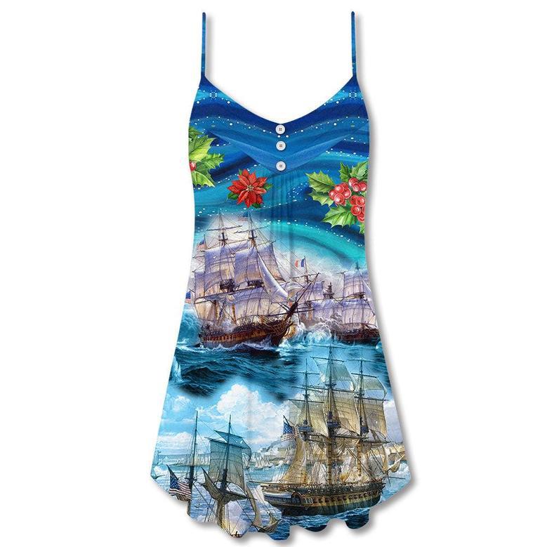 Sailing Merry Christmas Starry Night - V-Neck Sleeveless Cami Dress