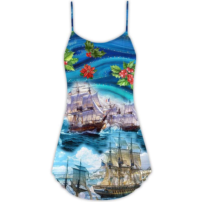 Sailing Merry Christmas Starry Night - V-Neck Sleeveless Cami Dress