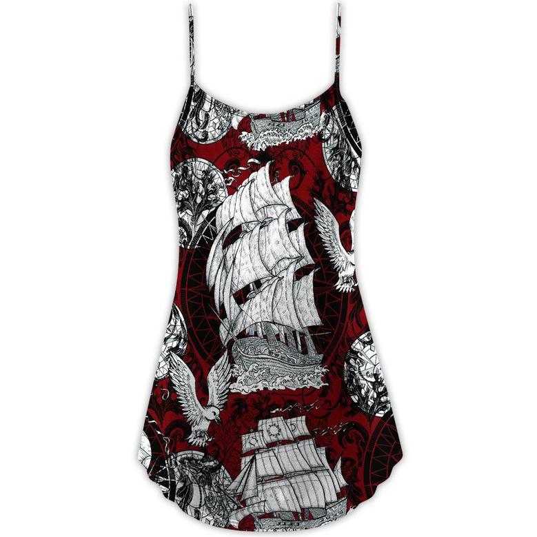 Sailing Ship Old Vintage Anchor Sea Life - V-Neck Sleeveless Cami Dress