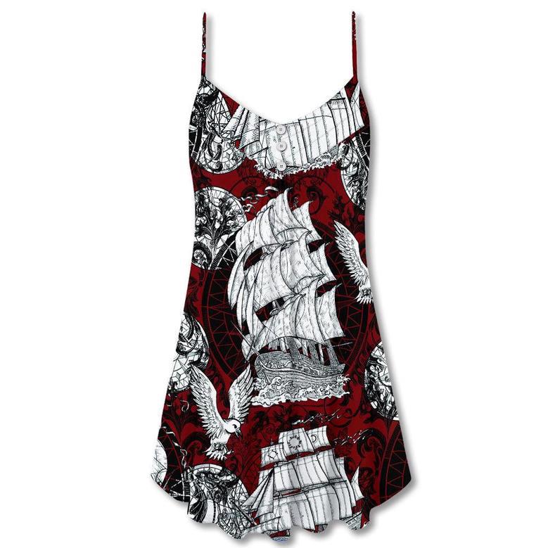 Sailing Ship Old Vintage Anchor Sea Life - V-Neck Sleeveless Cami Dress