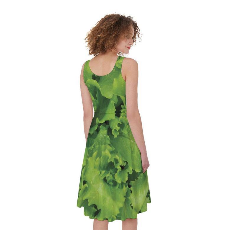 Salad Vegetable Print Sleeveless Knee Length Dress