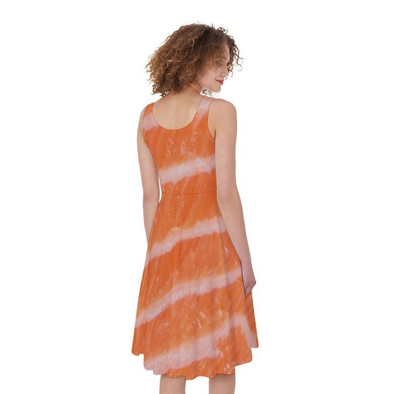 Salmon Fillet Print Sleeveless Knee Length Dress