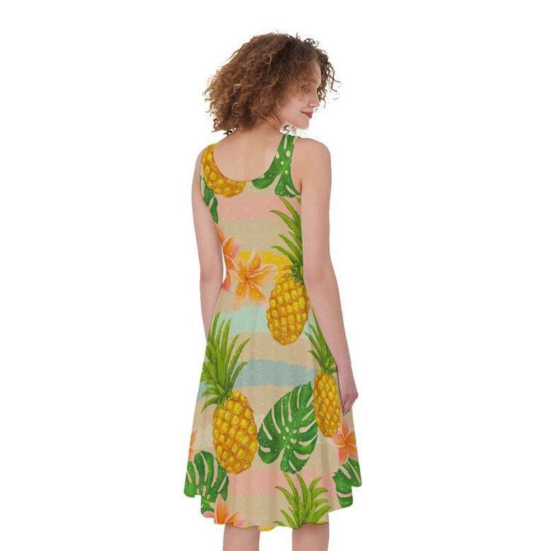 Sand Beach Pineapple Pattern Print Sleeveless Knee Length Dress