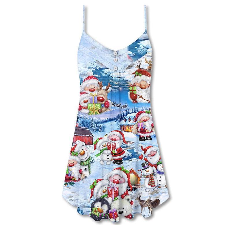 Santa And Snowman Christmas Holiday - V-Neck Sleeveless Cami Dress