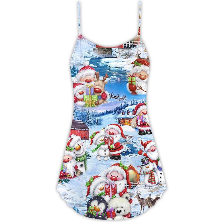 Santa And Snowman Christmas Holiday - V-Neck Sleeveless Cami Dress