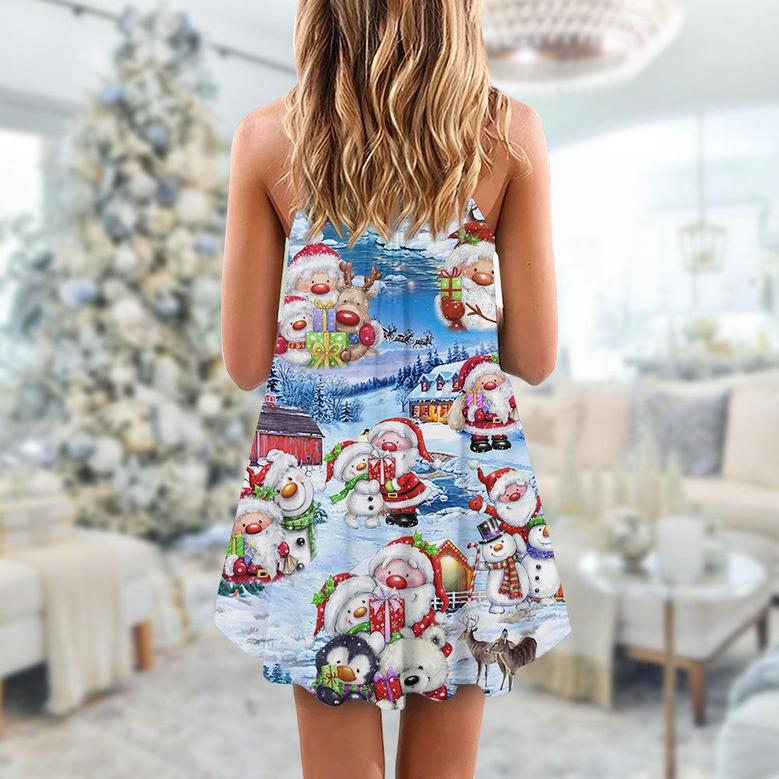 Santa And Snowman Christmas Holiday - V-Neck Sleeveless Cami Dress