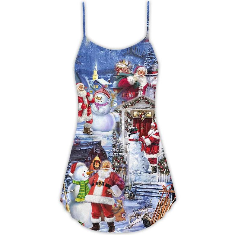 Santa And Snowman Happy Holiday Christmas - V-Neck Sleeveless Cami Dress