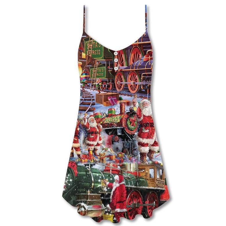 Santa Christmas Snow Village Christmas Spirit Of Giving - V-Neck Sleeveless Cami Dress