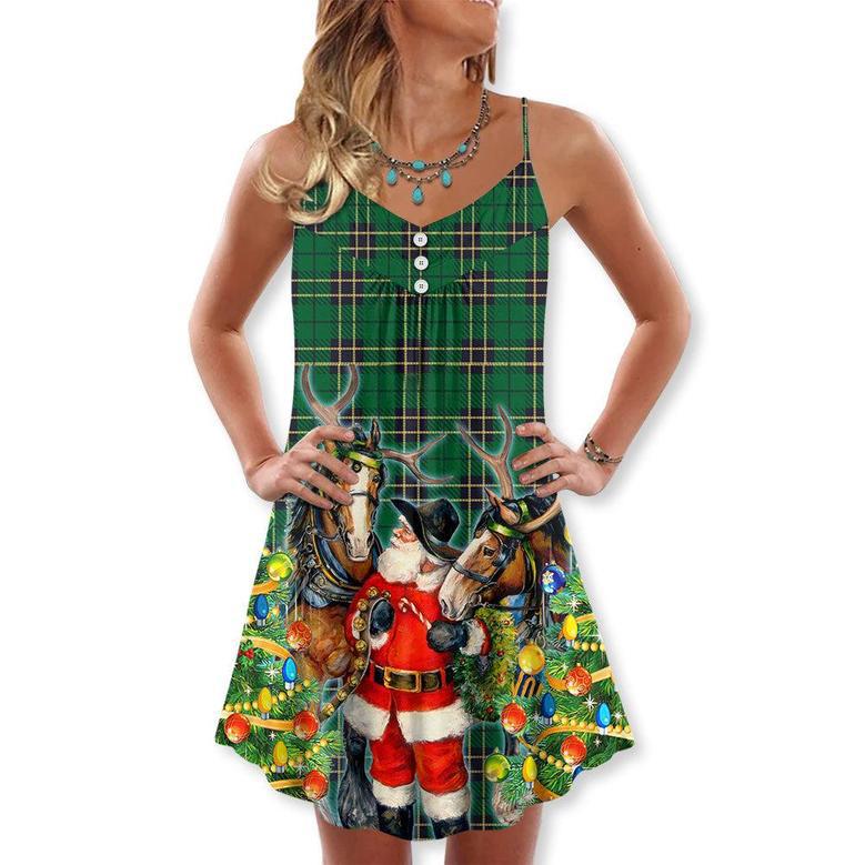 Santa Cowboy Christmas Green Style - V-Neck Sleeveless Cami Dress