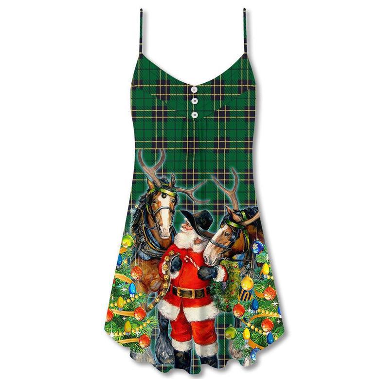 Santa Cowboy Christmas Green Style - V-Neck Sleeveless Cami Dress