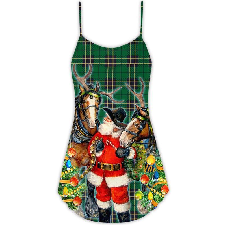 Santa Cowboy Christmas Green Style - V-Neck Sleeveless Cami Dress