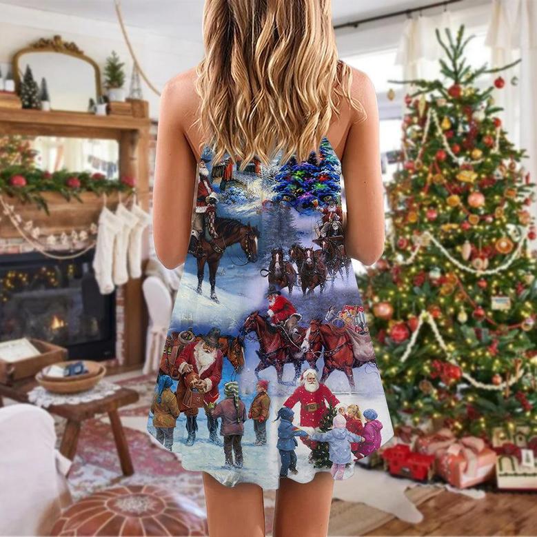 Santa Cowboy Christmas Love Children - V-Neck Sleeveless Cami Dress