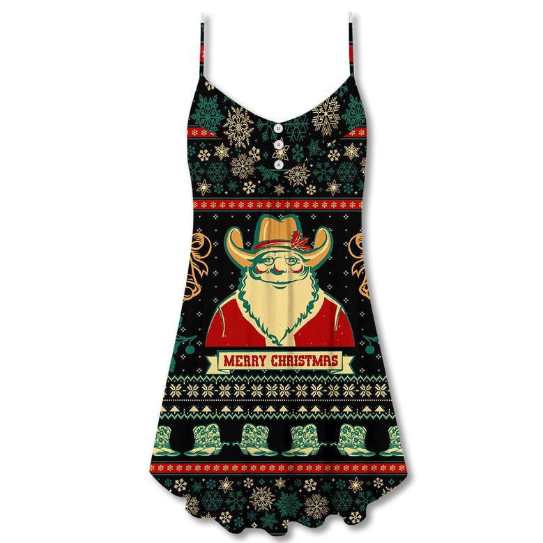 Santa Cowboy Christmas Old Man - V-Neck Sleeveless Cami Dress