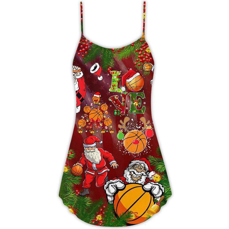 Santa Love Basketball Merry Christmas - V-Neck Sleeveless Cami Dress