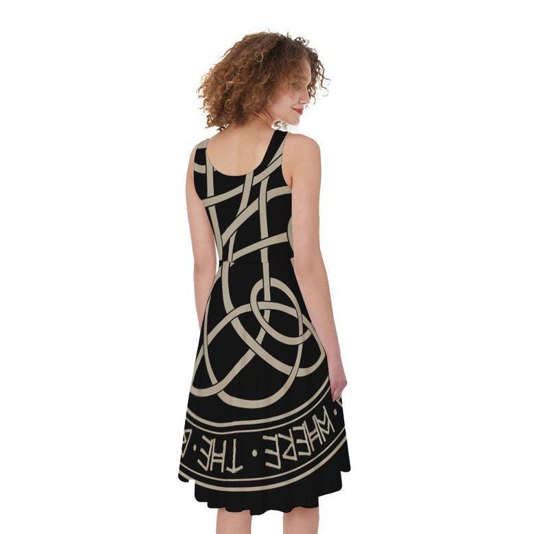 Scandinavian Viking Symbol Print Sleeveless Knee Length Dress