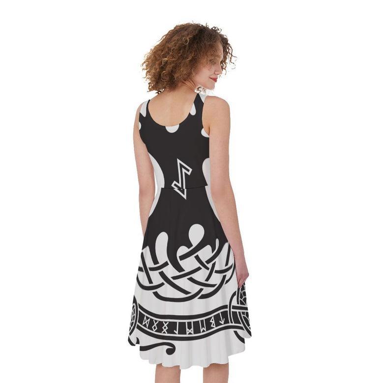 Scandinavian Yggdrasil Print Sleeveless Knee Length Dress