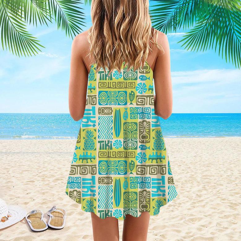 Sea Blue Seamless Pattern With Dolphins Spaghetti Strap Summer Dress