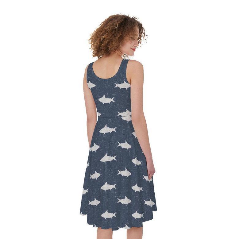 Shark Fish Pattern Print Sleeveless Knee Length Dress