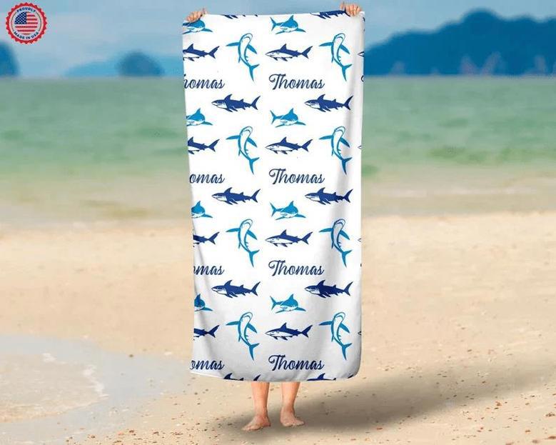 Shark Name Design Personalized Beach Towels Unique Baby Shower Gift