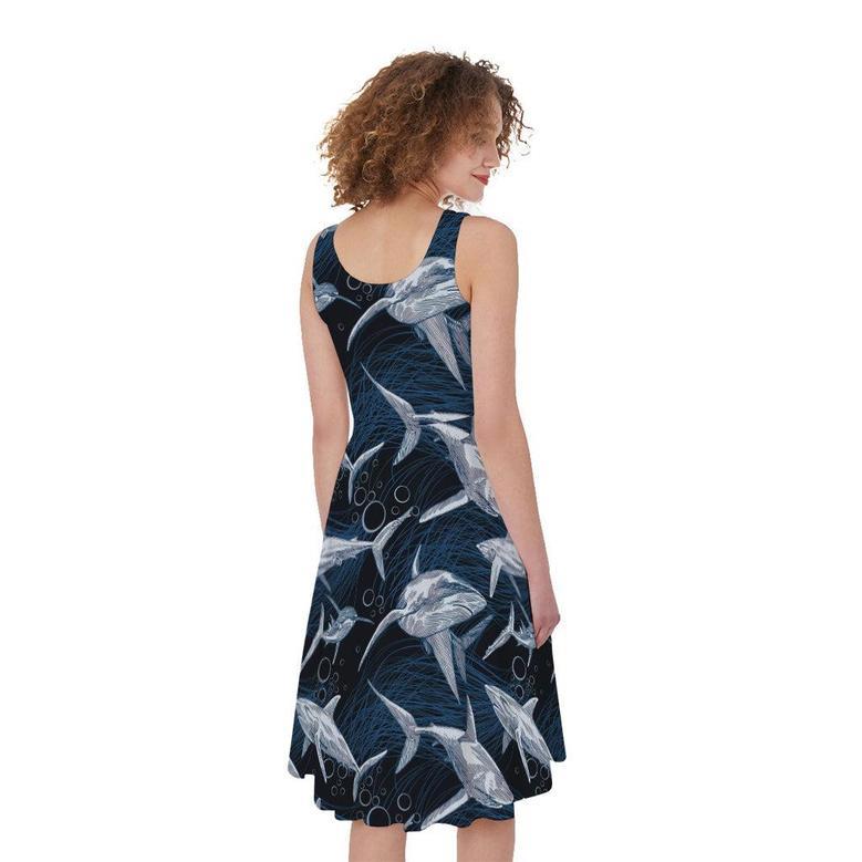 Shark Underwear Pattern Print Sleeveless Knee Length Dress