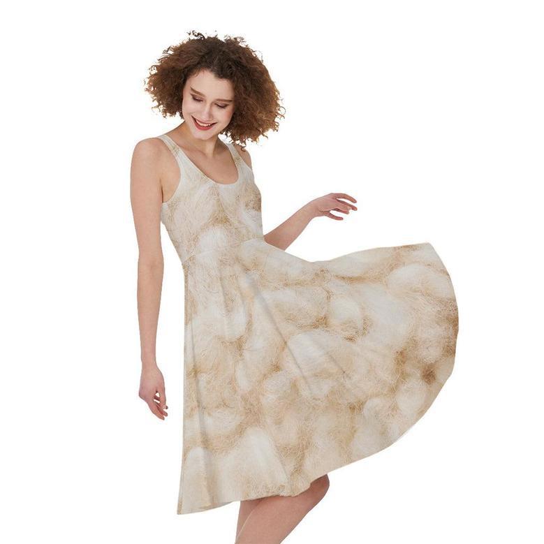 Sheepskin Print Sleeveless Knee Length Dress