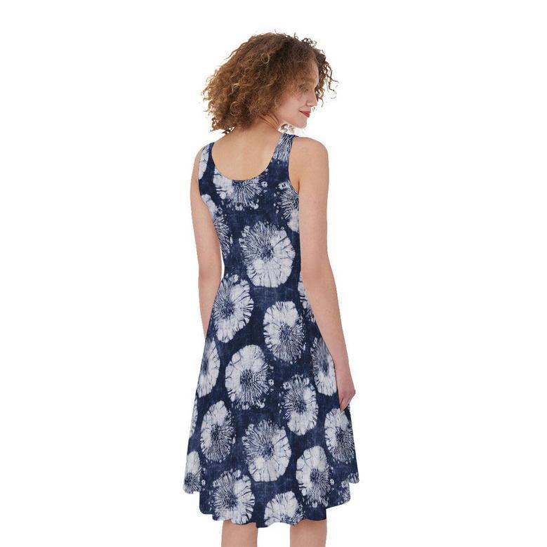 Shibori Motif Pattern Print Sleeveless Knee Length Dress