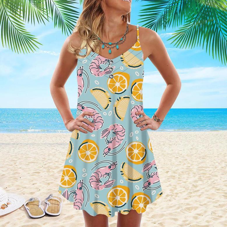 Shrimps Lover Pattern Spaghetti Strap Summer Dress