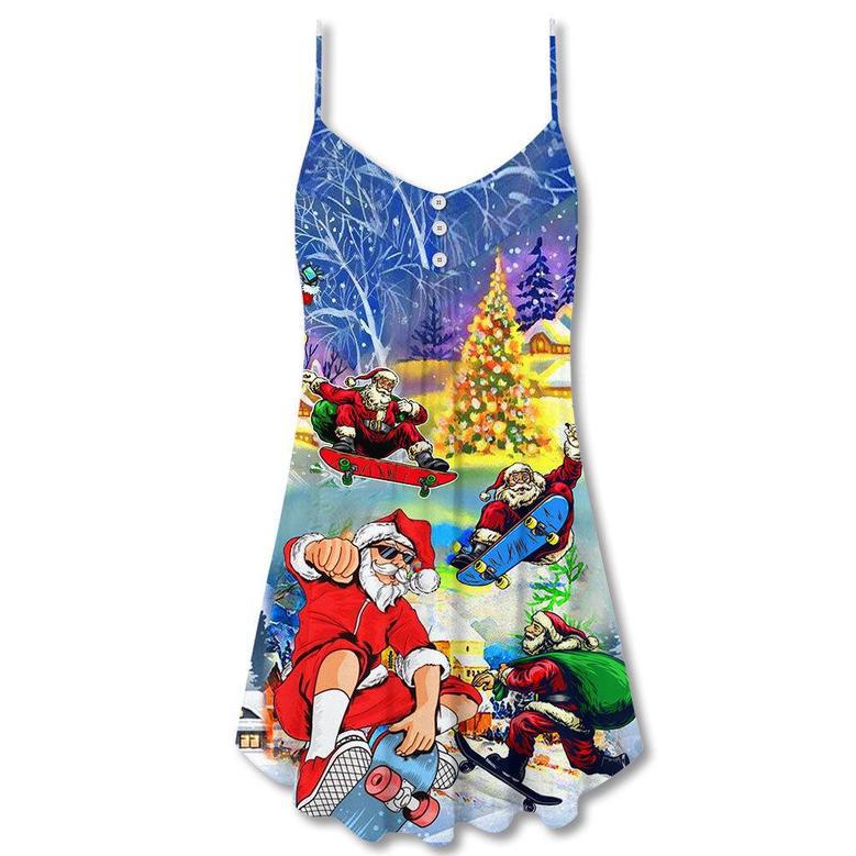 Skateboard Christmas Santa Jumping - V-Neck Sleeveless Cami Dress