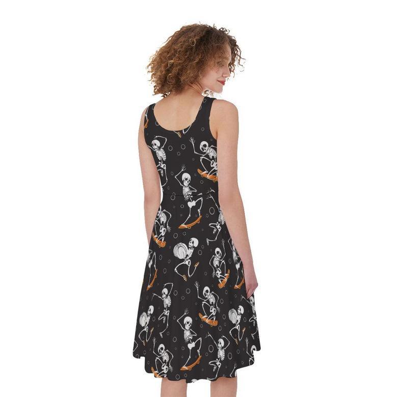 Skateboarding Skeleton Pattern Print Sleeveless Knee Length Dress