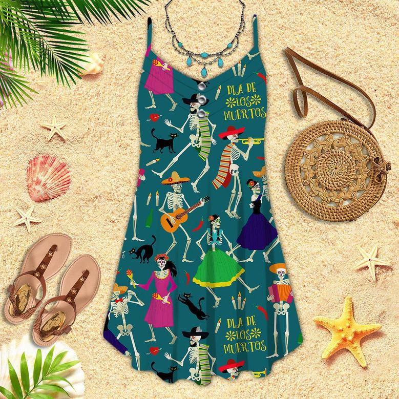 Skeletons Day Of The Dead Mexico Spaghetti Strap Summer Dress