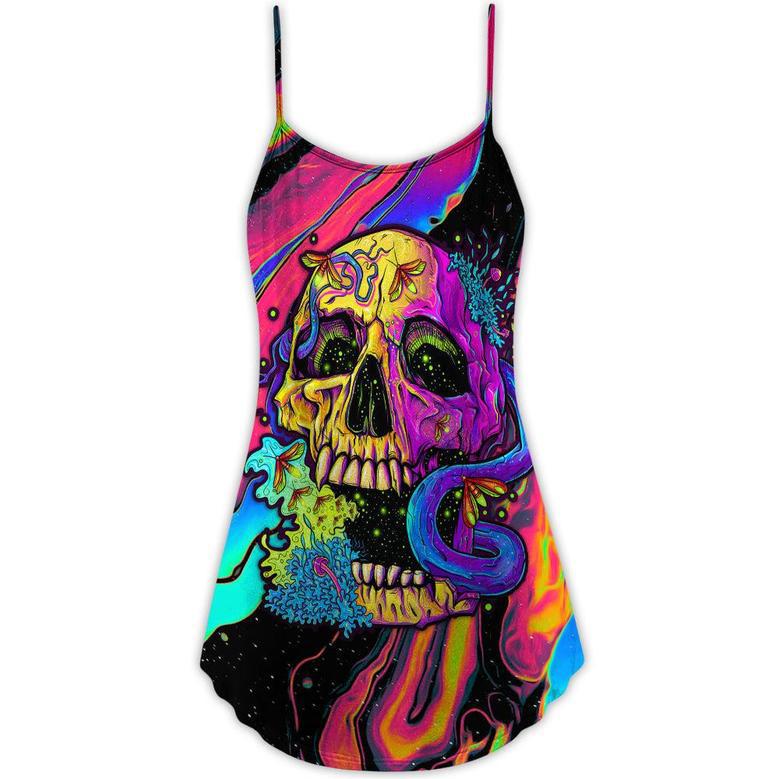 Skull And Moth Night Butterfly Neon Style - V-Neck Sleeveless Cami Dress