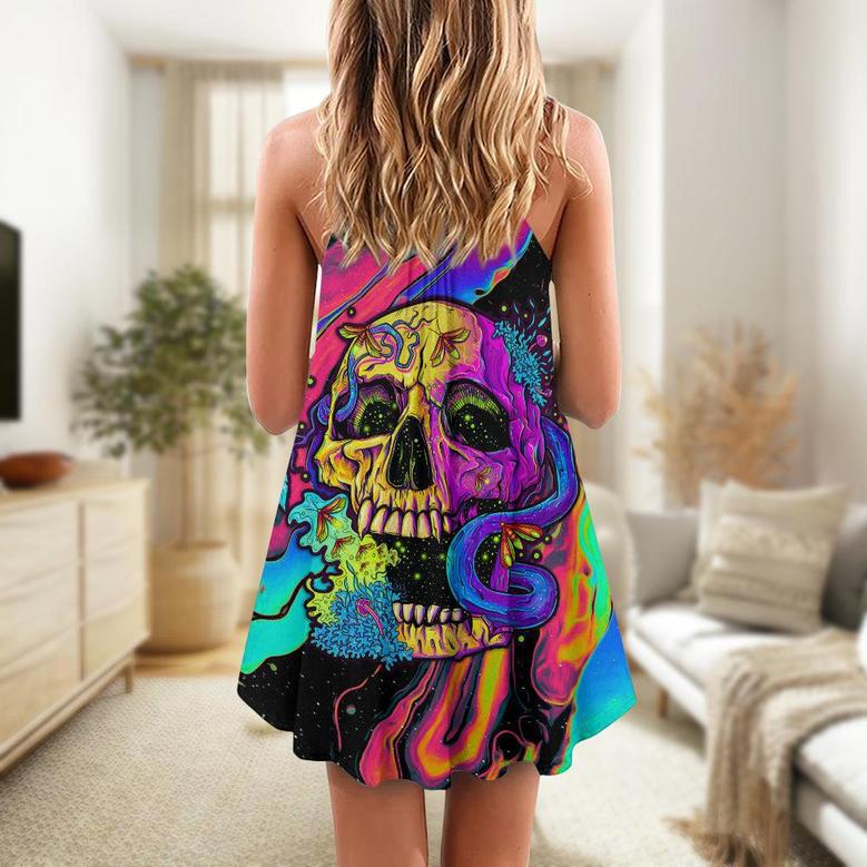 Skull And Moth Night Butterfly Neon Style - V-Neck Sleeveless Cami Dress