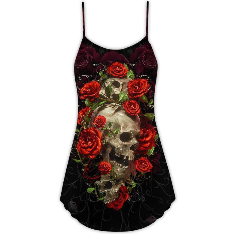 Skull And Roses Art - V-Neck Sleeveless Cami Dress