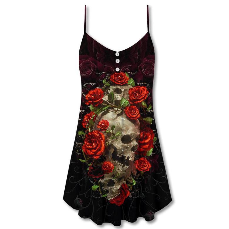 Skull And Roses Art - V-Neck Sleeveless Cami Dress