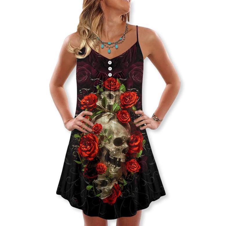 Skull And Roses Art - V-Neck Sleeveless Cami Dress