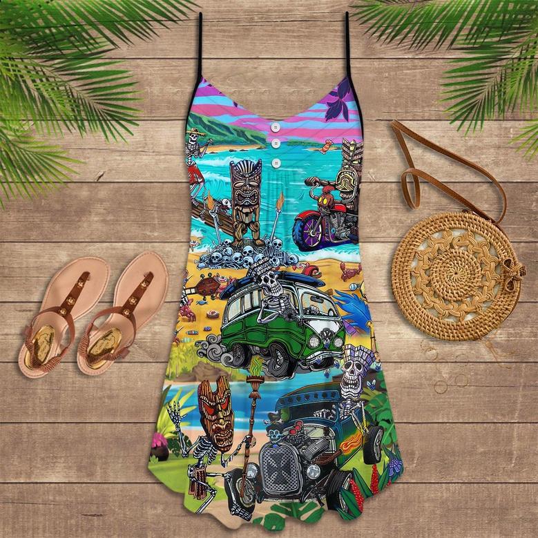 Skull And Tiki Beach - Summer Dress