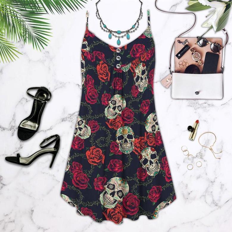 Skull Black And Red Rose - Summer Dress