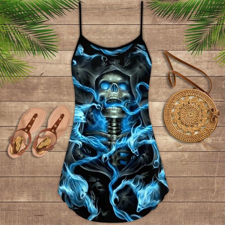 Skull Black Ground Blue - Summer Dress