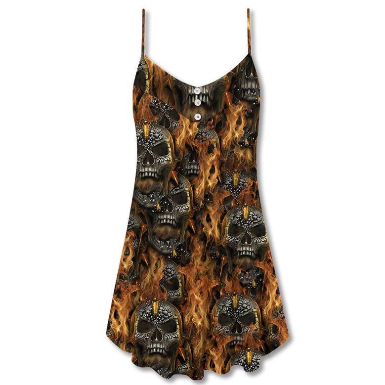 Skull Bullet Head Shot Fire - V-Neck Sleeveless Cami Dress