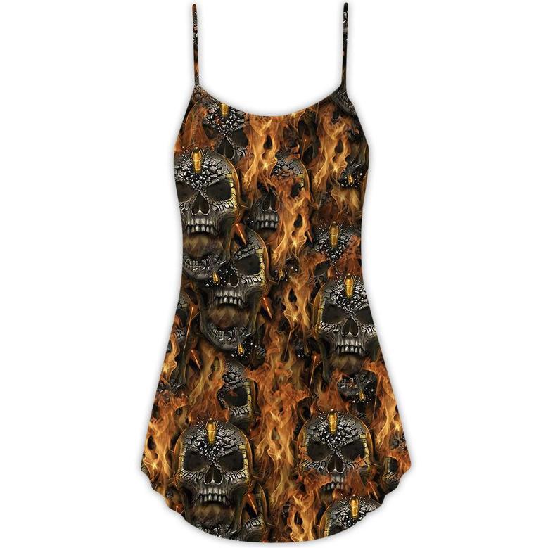 Skull Bullet Head Shot Fire - V-Neck Sleeveless Cami Dress