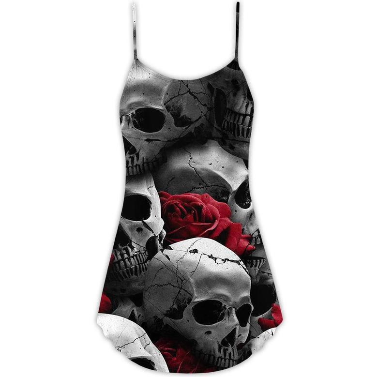 Skull Death Love Rose - V-Neck Sleeveless Cami Dress