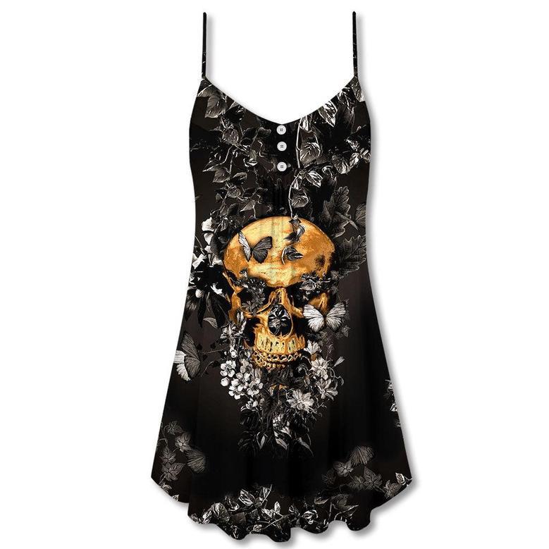 Skull Flowers Grow Out Of Dark Moments - V-Neck Sleeveless Cami Dress