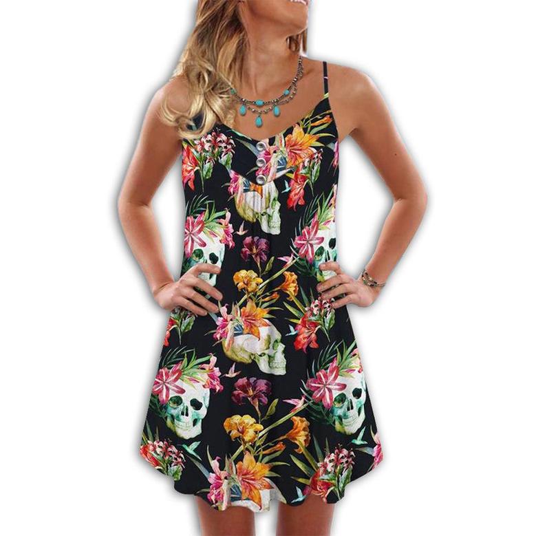 Skull Flowers Love Summer Tropical Style - Summer Dress