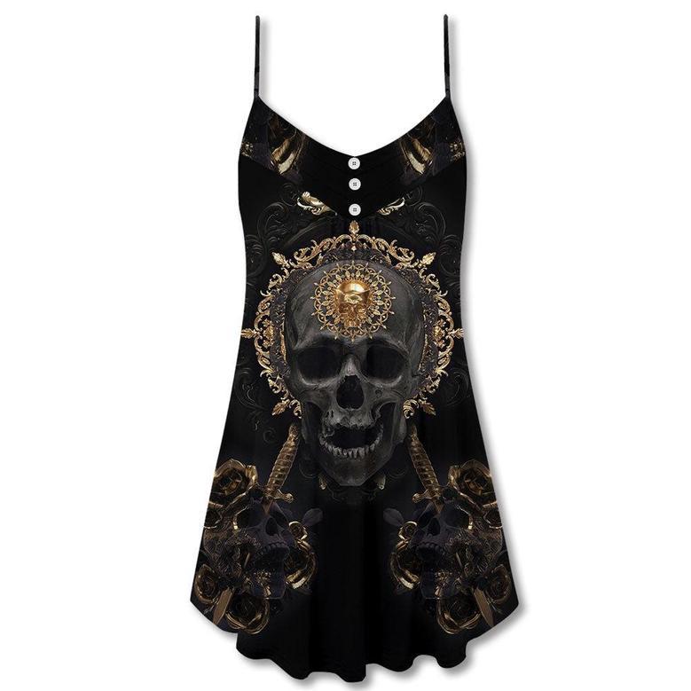 Skull Golden Skull True King Stay True Till Death - V-Neck Sleeveless Cami Dress