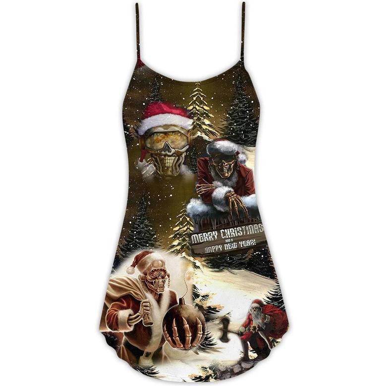 Skull Merry Xmas And Happy New Year - V-Neck Sleeveless Cami Dress