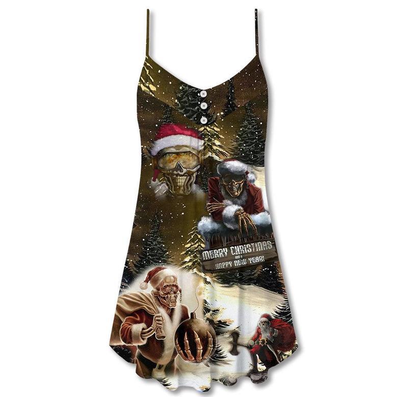 Skull Merry Xmas And Happy New Year - V-Neck Sleeveless Cami Dress