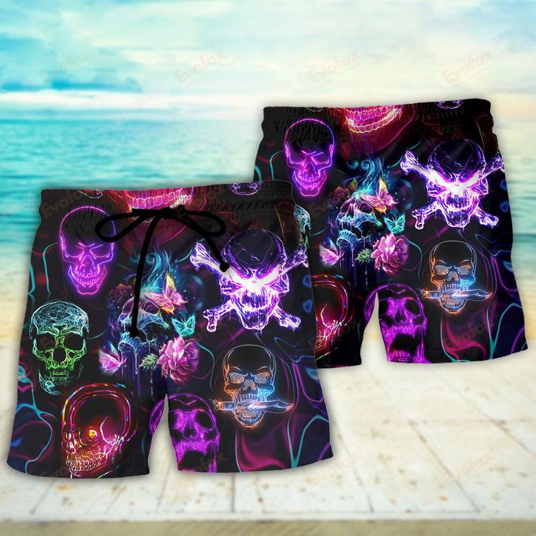 Skull Neon Art Happy Holiday Beach Short