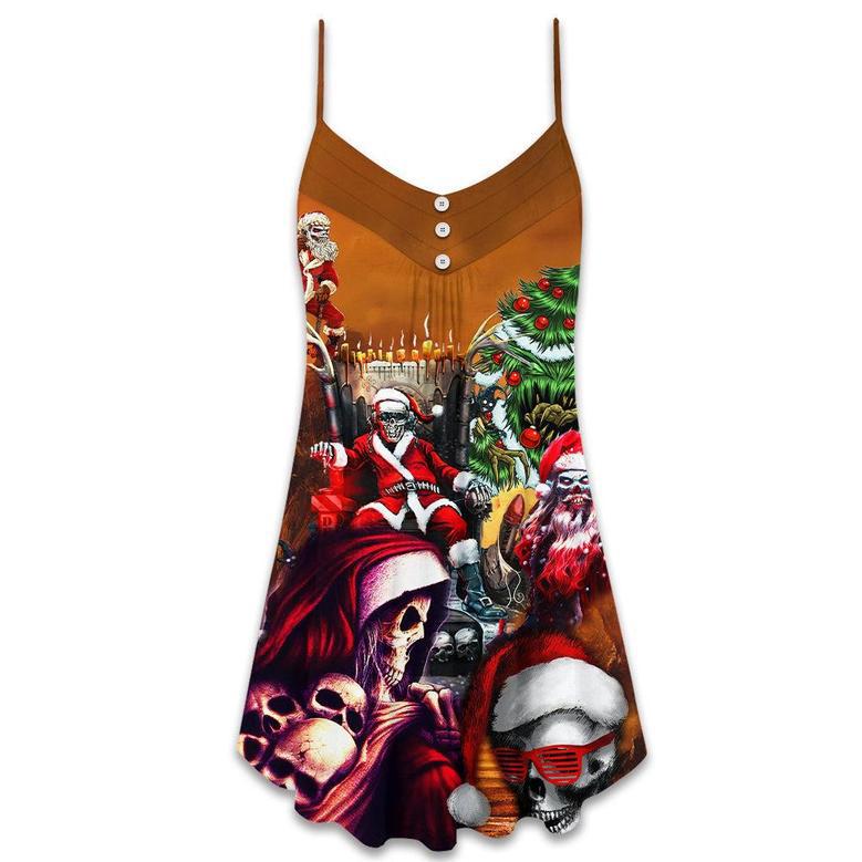 Skull Santa Claus Merry Christmas - V-Neck Sleeveless Cami Dress