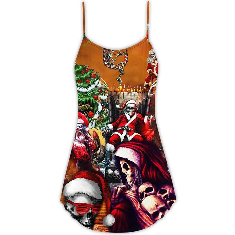 Skull Santa Claus Merry Christmas - V-Neck Sleeveless Cami Dress