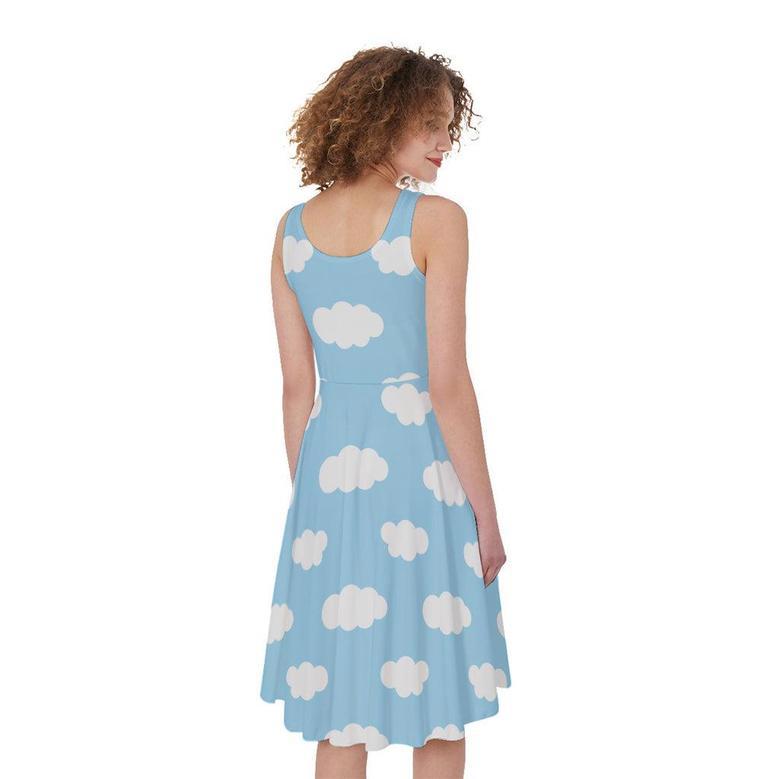 Sky Cloud Pattern Print Sleeveless Knee Length Dress